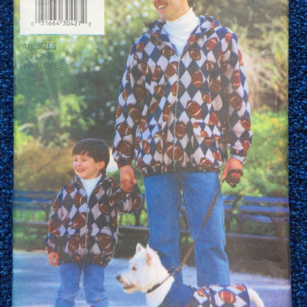 Men’s and Boy’s Matching Coat Pattern, Dog Coat, Winter Jackets, Sizes XS-L, S-XL, Dog 16”, 24”, 26”, Butterick 6278 Sewing Pattern, Uncut