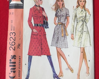 Misses Vintage Dress in Three Versions, McCall's 2623 Vintage Sewing Pattern, Size 14, Bust 36, Dress Coat in 3 styles, 1980s, Cut