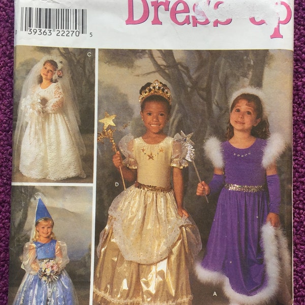 Girls Princess, Bride, Sewing Pattern, Simplicity 8424, Sizes 3-4-5-6-7-8, Donna Lang Design, Hennin, Dress, Wand, Cape, Wedding Veil, Uncut