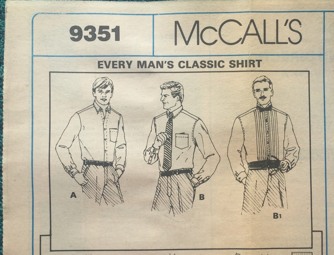 Vintage 80s Men's Shirt, Sewing Pattern, Mccalls 9351, Convertible ...