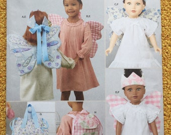 Kids & Doll Matching Accessories Sewing Pattern, Simplicity R11752 Fairy Wings, Crowns, Backpack, 18" Dolls American Girl, Maplelea Uncut