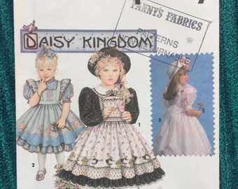 Toddlers & Kids Dress Sewing Pattern, Daisy Kingdom Simplicity 7699, Ruffled Dress, Gathered Skirt, Petticoat, Pinafore, Size 2-4, Uncut