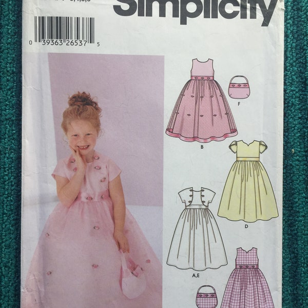 Kids Formal Dress Sewing Pattern, Simplicity 5638, Child Size 3-4-5-6 Special Occasion Dress, Purse, Full Skirt & Overskirt, Uncut