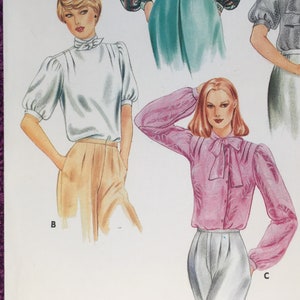 Vintage 80s Womens Blouse, Sewing Pattern, Butterick 3936, Very Loose-fitting Blouse, Standing collar with Tie ends Size 8 Bust 31 1/2 Cut image 8