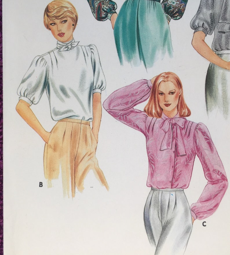 Vintage 80s Womens Blouse, Sewing Pattern, Butterick 3936, Very Loose-fitting Blouse, Standing collar with Tie ends Size 8 Bust 31 1/2 Cut image 8