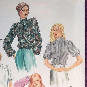 Vintage 80s Womens Blouse, Sewing Pattern, Butterick 3936, Very Loose-fitting Blouse, Standing collar with Tie ends Size 8 Bust 31 1/2 Cut image 9