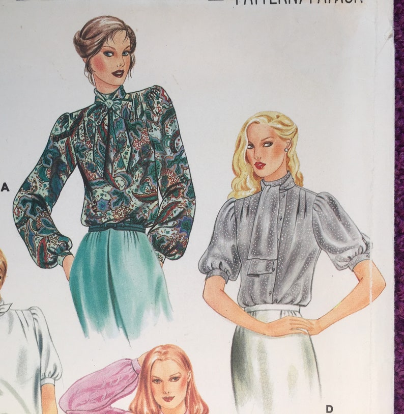 Vintage 80s Womens Blouse, Sewing Pattern, Butterick 3936, Very Loose-fitting Blouse, Standing collar with Tie ends Size 8 Bust 31 1/2 Cut image 9