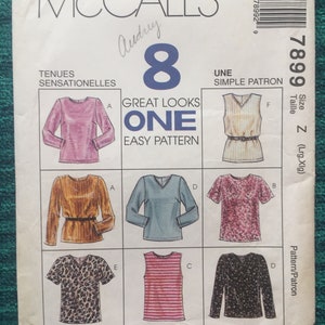 Women's Blouse Sewing Pattern McCall’s 7899, Ladies Shirts, 8 Unique Styles, Long or short sleeves, Sz Large (16-18)- X-Large (20-22), Uncut