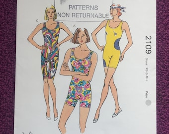 Misses Unitard Sewing Pattern, Kwik Sew 2109, Scoop Neck 2 Lengths V Back Workout Suit, Size XS-S-M-L, Bust 31 - 41, Uncut