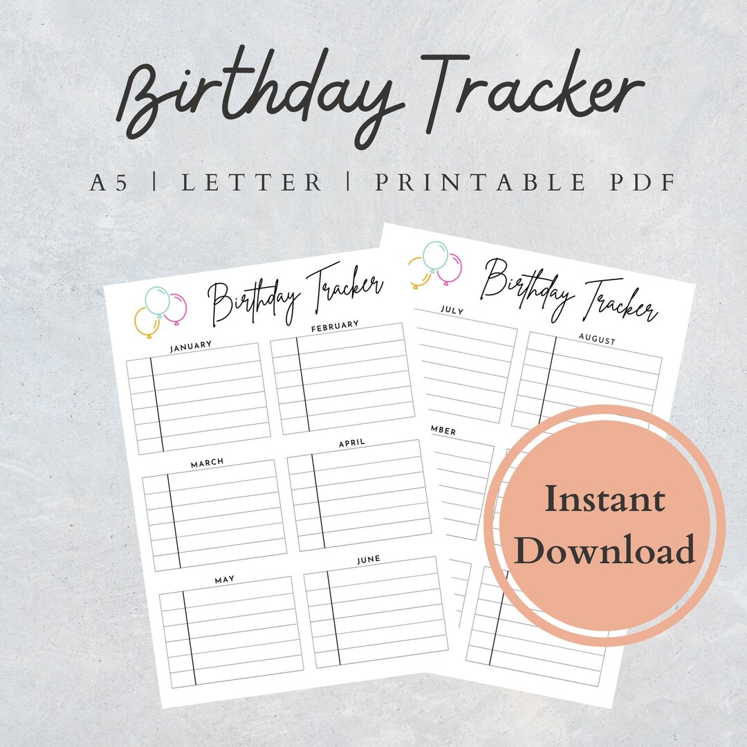 PRINTABLE Birthday Tracker Birthday Planner Birthday - Etsy