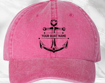 Chapeau de nom de bateau personnalisé, casquette de bateau personnalisée, cadeau de propriétaire de bateau, chapeau d'ancre, casquette de capitaine, chapeau de vacances de croisière, casquette de bateau, chapeau de pêcheur