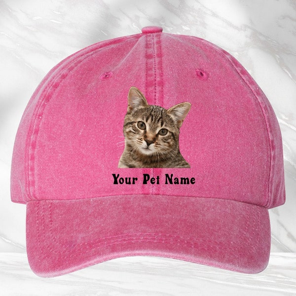 Custom Cat Photo Hat, Personalized Pet Name Cap, Cat Owner Gift, Pet Lover Hat, Cute Cat Hat, Animal Lover Cap, Embroidered Hat
