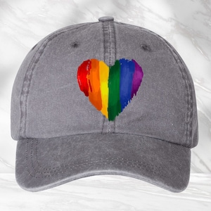 LGBTQ Rainbow Heart Hat, LGBTQ Pride Cap, Pride Month Gift, Gay Pride Hat, Lesbian Pride Hat, LGBTQ Flag Cap, Embroidery Effect Hat