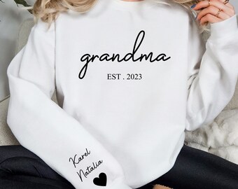 Personalized Grandma Sweatshirt With Grandkids Names On Sleeve, Custom Granny Sweater, Est Date Gramma Shirt, Mother's Day Gift For Grandma