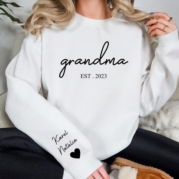 Personalized Grandma Sweatshirt With Grandkids Names On Sleeve, Custom Granny Sweater, Est Date Gramma Shirt, Mother's Day Gift For Grandma