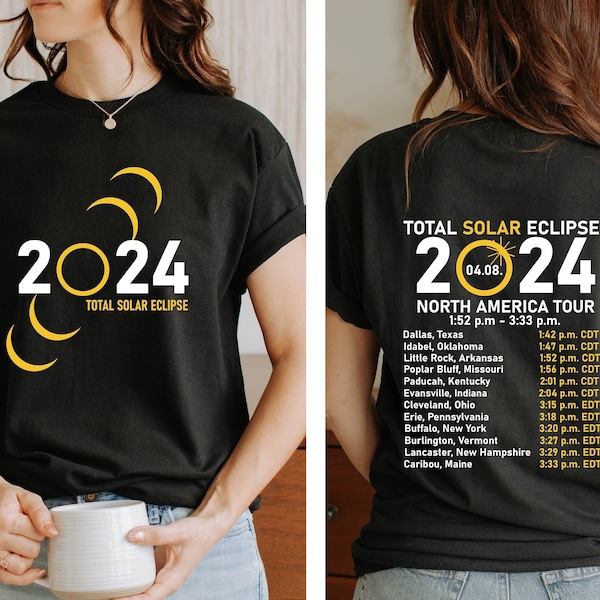 Two Side Total Solar Eclipse 2024 Shirt, April 8th 2024 Shirt, Astronomy Gift, Friends Group Shirt, Solar Eclipse Family Souvenir T-Shirt