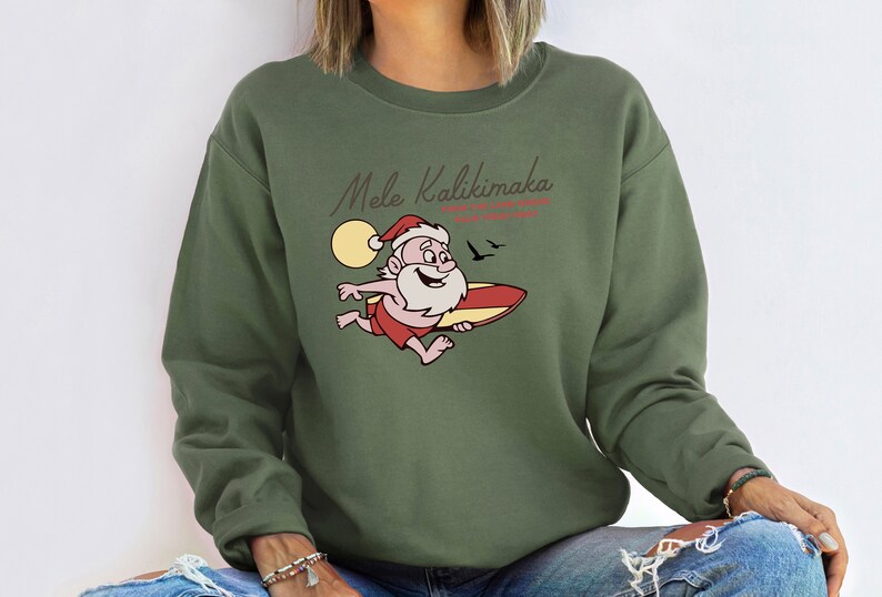Mele Kalikimaka Hawaii Sweatshirt, Hawaiian Christmas Sweater, Surfing Santa Shirt, Happy New Year, Xmas Gift, Family Holiday Sweatshirt image 9