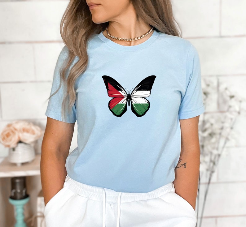 Palestine Butterfly Shirt, Stand With Palestine, Activist Shirt, Support Palestine Shirt, War Protest Shirt, Save Gaza, Watermelon Palestine image 4