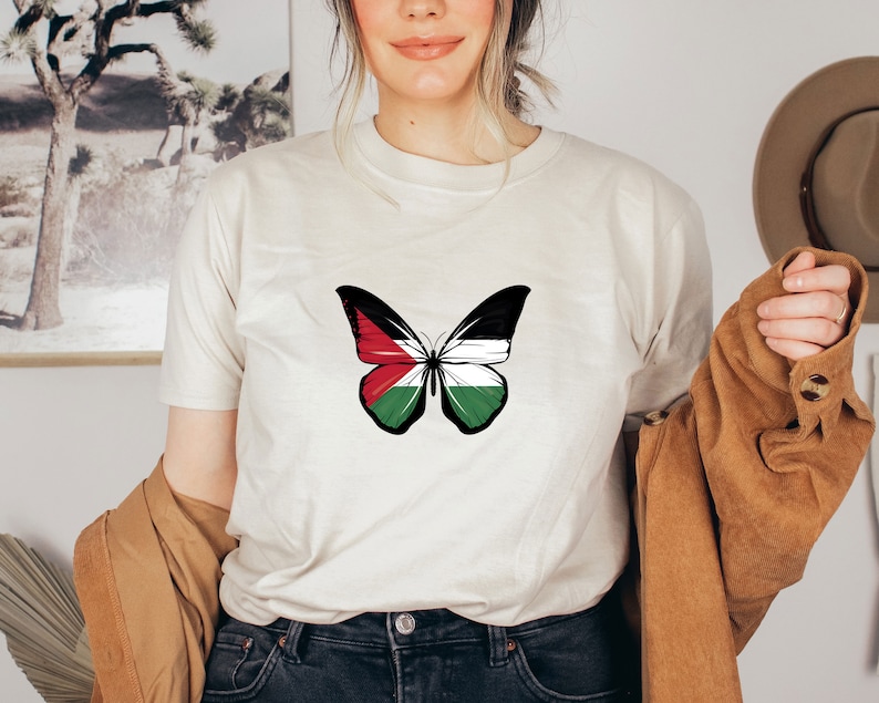 Palestine Butterfly Shirt, Stand With Palestine, Activist Shirt, Support Palestine Shirt, War Protest Shirt, Save Gaza, Watermelon Palestine image 3