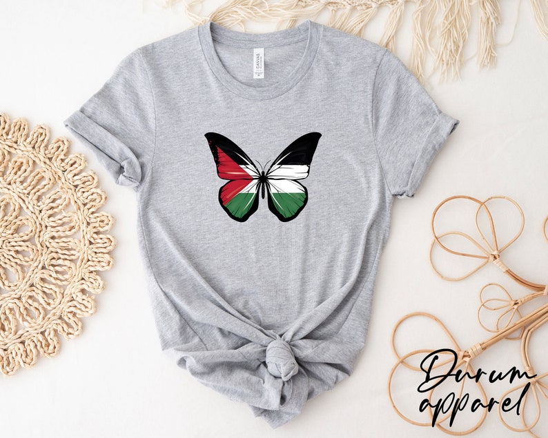 Palestine Butterfly Shirt, Stand With Palestine, Activist Shirt, Support Palestine Shirt, War Protest Shirt, Save Gaza, Watermelon Palestine image 1