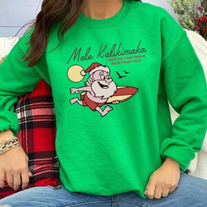 Mele Kalikimaka Hawaii Sweatshirt, Hawaiian Christmas Sweater, Surfing Santa Shirt, Happy New Year, Xmas Gift, Family Holiday Sweatshirt image 4