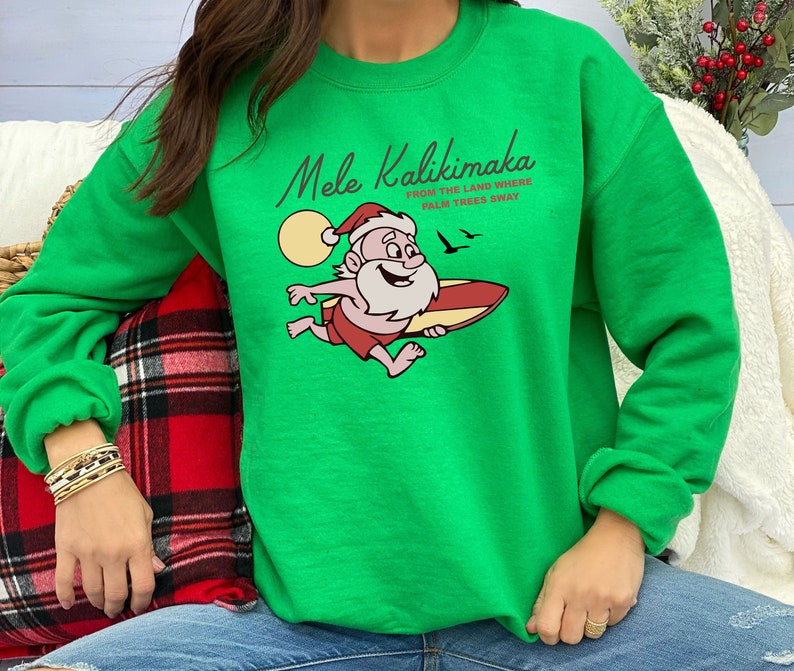 Mele Kalikimaka Hawaii Sweatshirt, Hawaiian Christmas Sweater, Surfing Santa Shirt, Happy New Year, Xmas Gift, Family Holiday Sweatshirt image 4