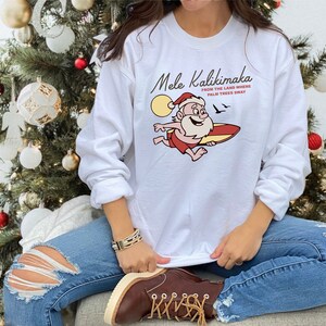 Mele Kalikimaka Hawaii Sweatshirt, Hawaiian Christmas Sweater, Surfing Santa Shirt, Happy New Year, Xmas Gift, Family Holiday Sweatshirt image 5