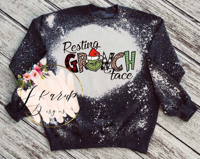 Cool Resting The Grinch Face Bleached Sweatshirt