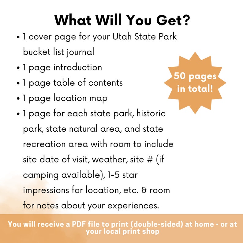 Utah Travel Planner and Utah State Park Tracker Printable Adventure Journal 50 Pages with Park Map & Journaling Prompts image 6