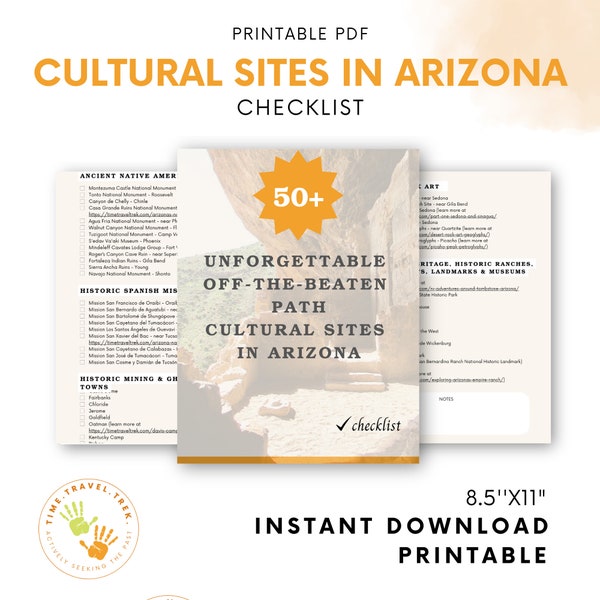 Travel itinerary planner historic sites RV travel itinerary planner checklist Arizona cultural sites Arizona travel printable checklist