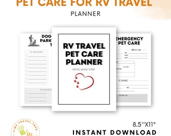 Printable Dog Travel Planner – Pet Health Tracker, RV Travel Pet Care Binder, Dog-friendly campsites and more. Perfect Dog lover gift!