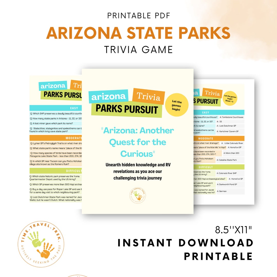 Trivia Game Printable Camping Game Arizona Trivia Printable Trivia Quiz
