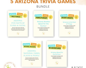 RV camper gift, Retirement game, Arizona gift? This Arizona-themed trivia game bundle is ideal for RV life, retirees, desert lovers & more!