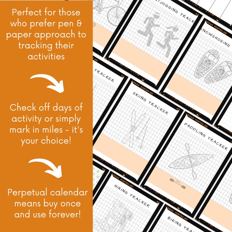 Outdoor activity tracker Perpetual sport tracker Hiking tracker Easy to use outdoor adventure calendar Printable tracker Yearly goal tracker image 2