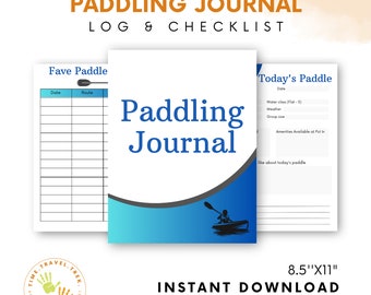 Printable canoeing checklist Kayaking log SUP journal Canoe paddling planner and log Water sports tracker Paddling instant digital download