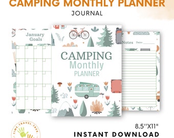 Perpetual monthly planner Camping planner RV travel planner Seasonal camping organizer Winter travel planner Trip planner Camping journal