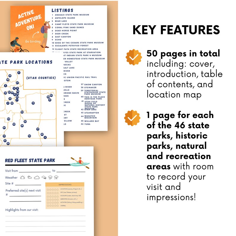 Utah Travel Planner and Utah State Park Tracker Printable Adventure Journal 50 Pages with Park Map & Journaling Prompts image 5