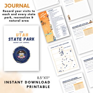 Utah Travel Planner and Utah State Park Tracker Printable Adventure Journal 50 Pages with Park Map & Journaling Prompts image 2