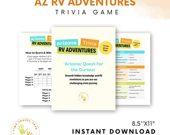 Camping games RV travel game Van life games Printable trivia game Arizona trivia quiz Arizona RV adventures trivia Party printable game