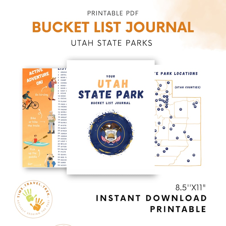 Utah Travel Planner and Utah State Park Tracker Printable Adventure Journal 50 Pages with Park Map & Journaling Prompts image 1