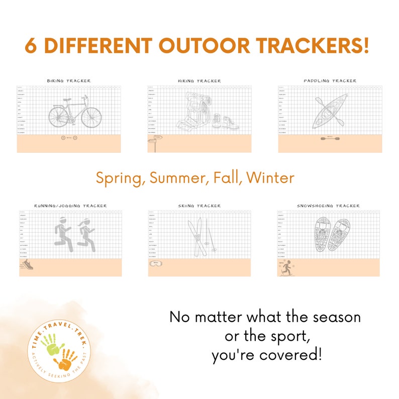 Outdoor activity tracker Perpetual sport tracker Hiking tracker Easy to use outdoor adventure calendar Printable tracker Yearly goal tracker image 3