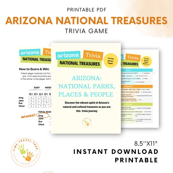 Parks trivia game Printable trivia quiz Arizona National Monuments trivia Camping games RV travel game Party printable game Group game