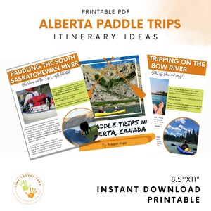 Può includere: Guida PDF stampabile con idee di itinerario per viaggi in canoa in Alberta, Canada. La guida presenta due viaggi diversi: pagaiare sul fiume Saskatchewan meridionale e fare un'escursione sul fiume Bow. La guida include informazioni sulla durata del viaggio, la difficoltà e i punti di interesse.