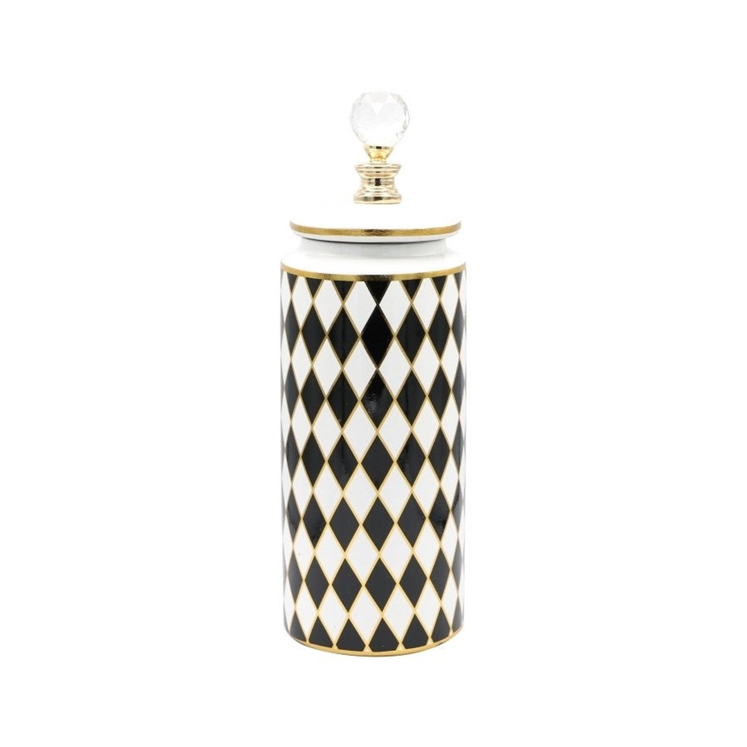 Checker Round Canister With a Crystal Top Etsy
