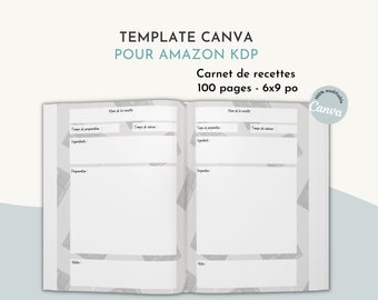 Libro de recetas para KDP en francés • Plantilla CANVA • Editable • 6x9 pulgadas (con sangrado) • Uso comercial • Plantilla KDP