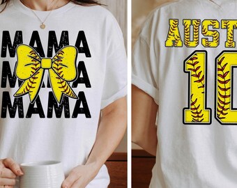 Custom Softball Mama Shirt, Personalized Name And Number Team Shirt, Game Day Mom Shirt, Softball Player Number Tee, Mama Support Shirt