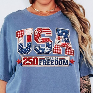 Comfort Colors® USA 250 Year Of Freedom Shirt, America 1776–2026 Tee, Patriotic USA 250 Shirt, July 4th Gift, Print Only — Not a Patch
