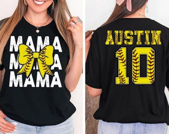 Comfort Colors® Softball Mama Shirt, Personalized Mom Shirt with Custom Name and Number, Game Day Mom Tee, Softball Team Supporter Shirt