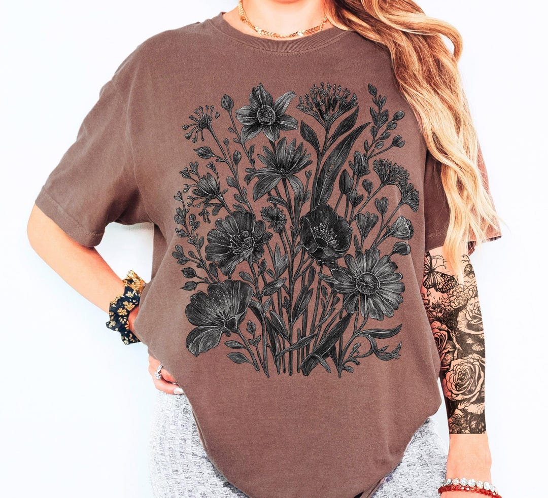 Comfort Colors® Vintage Wildflower Shirt, Botanical Floral Graphic Tee ...