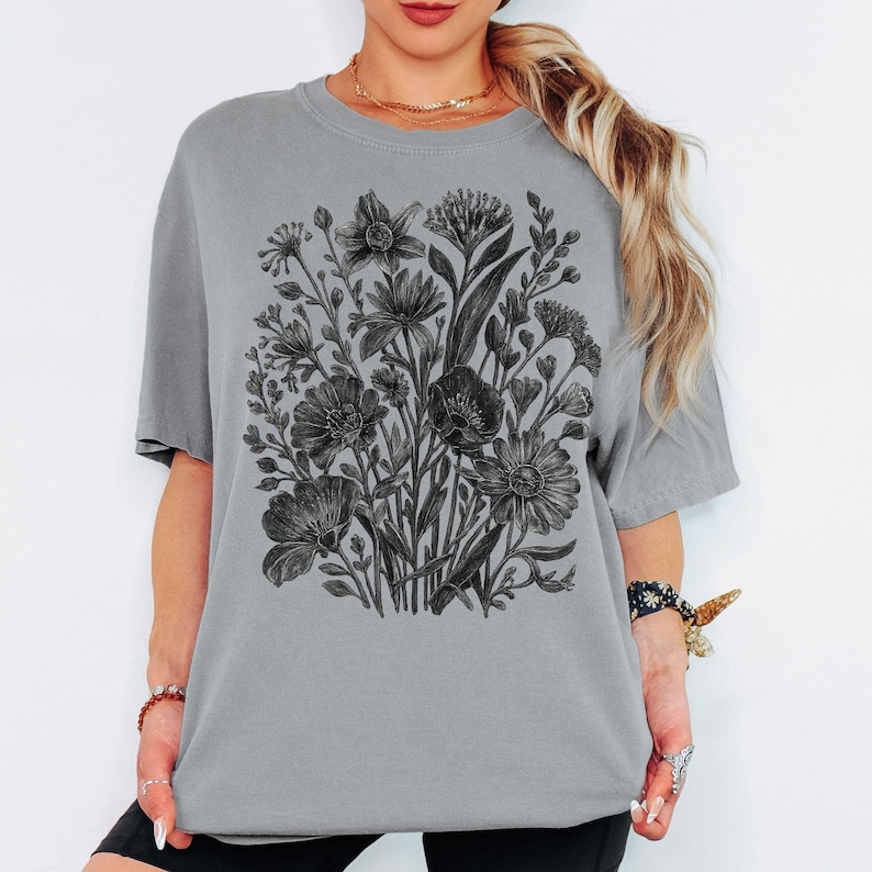 Comfort Colors® Vintage Wildflower Shirt, Botanical Floral Graphic Tee ...
